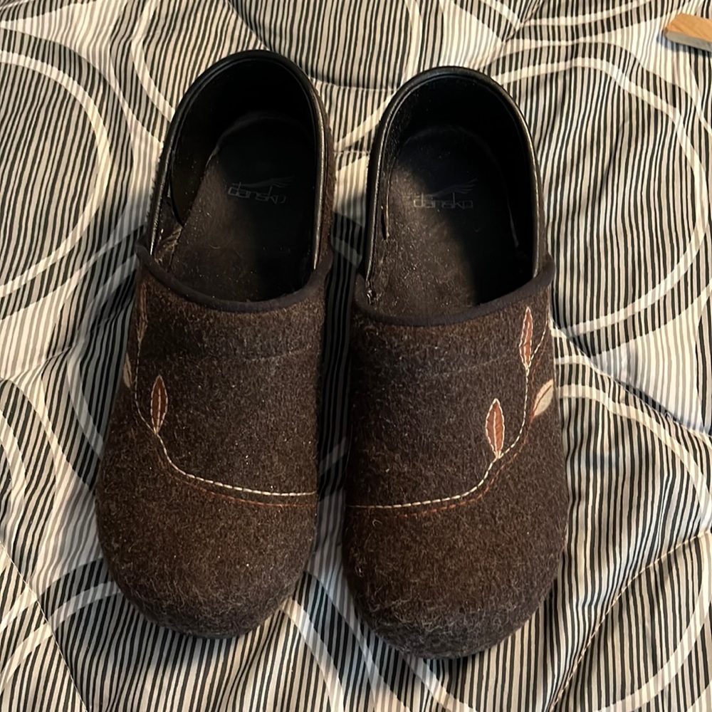 Dansko boiled wool clogs. Very gently worn, like new.